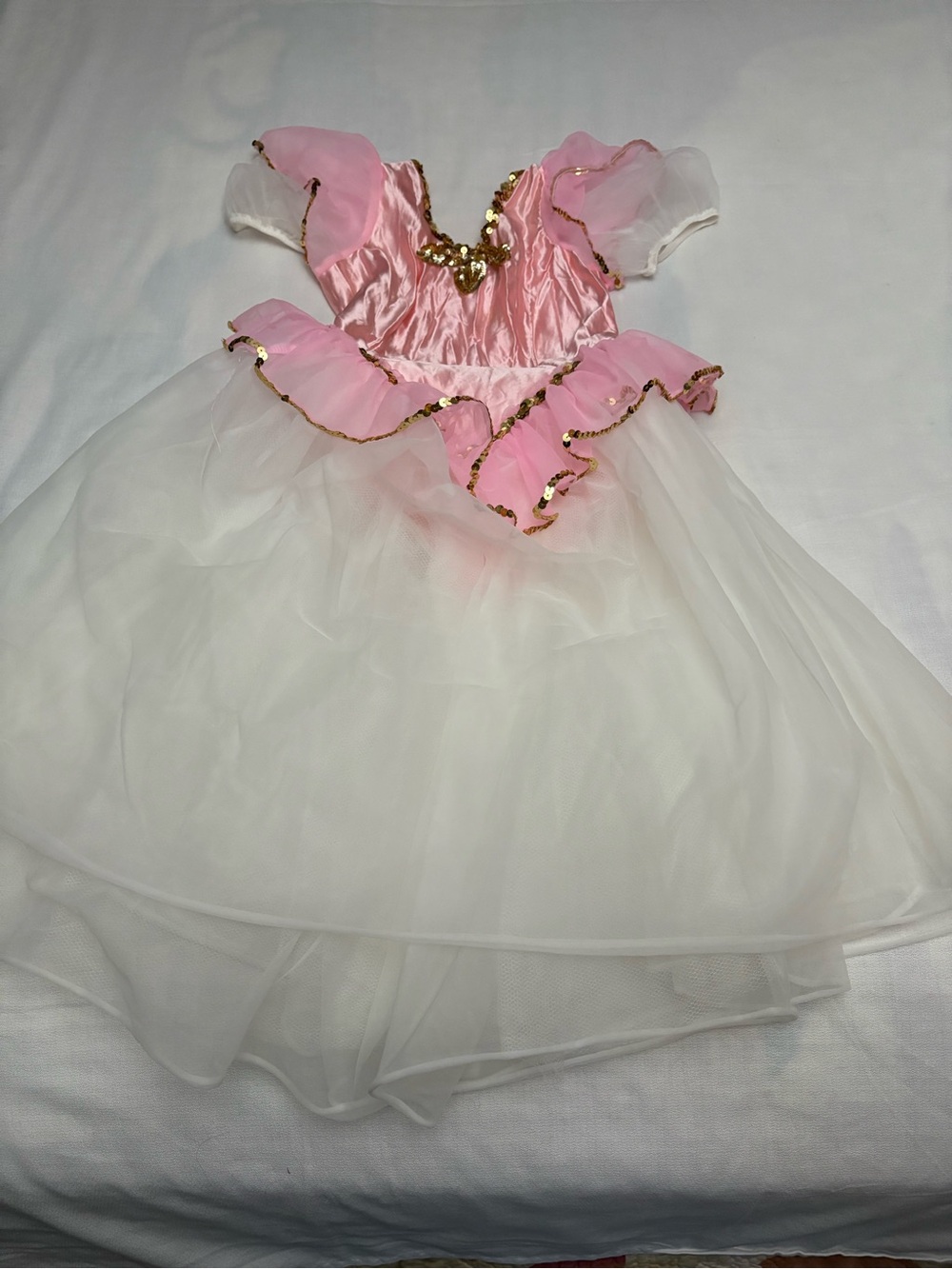 Pink and White Princess Dress with Gold Sequin Trim